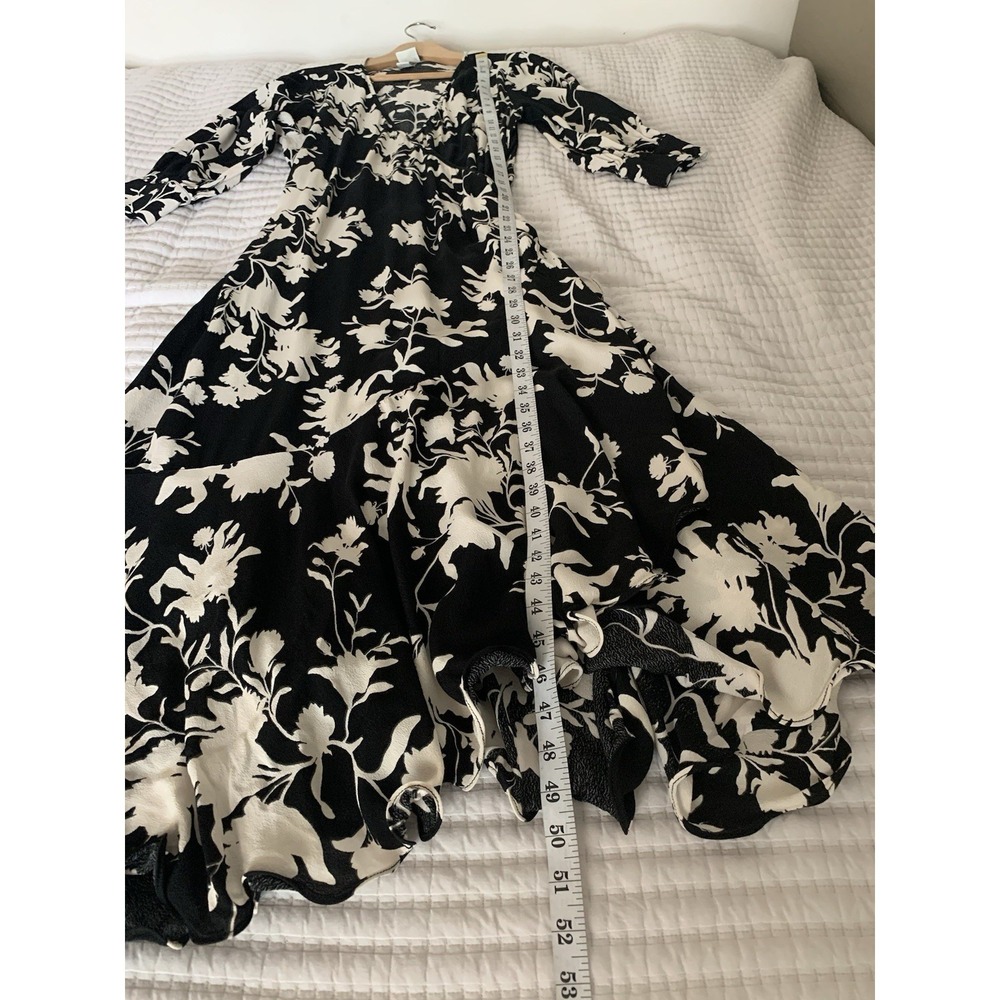 JOHANNA ORTIZ H&M COLLABORATION BLACK & WHITE ORCHID FLORAL WRAP DRESS SIZE L - Picture 10 of 12